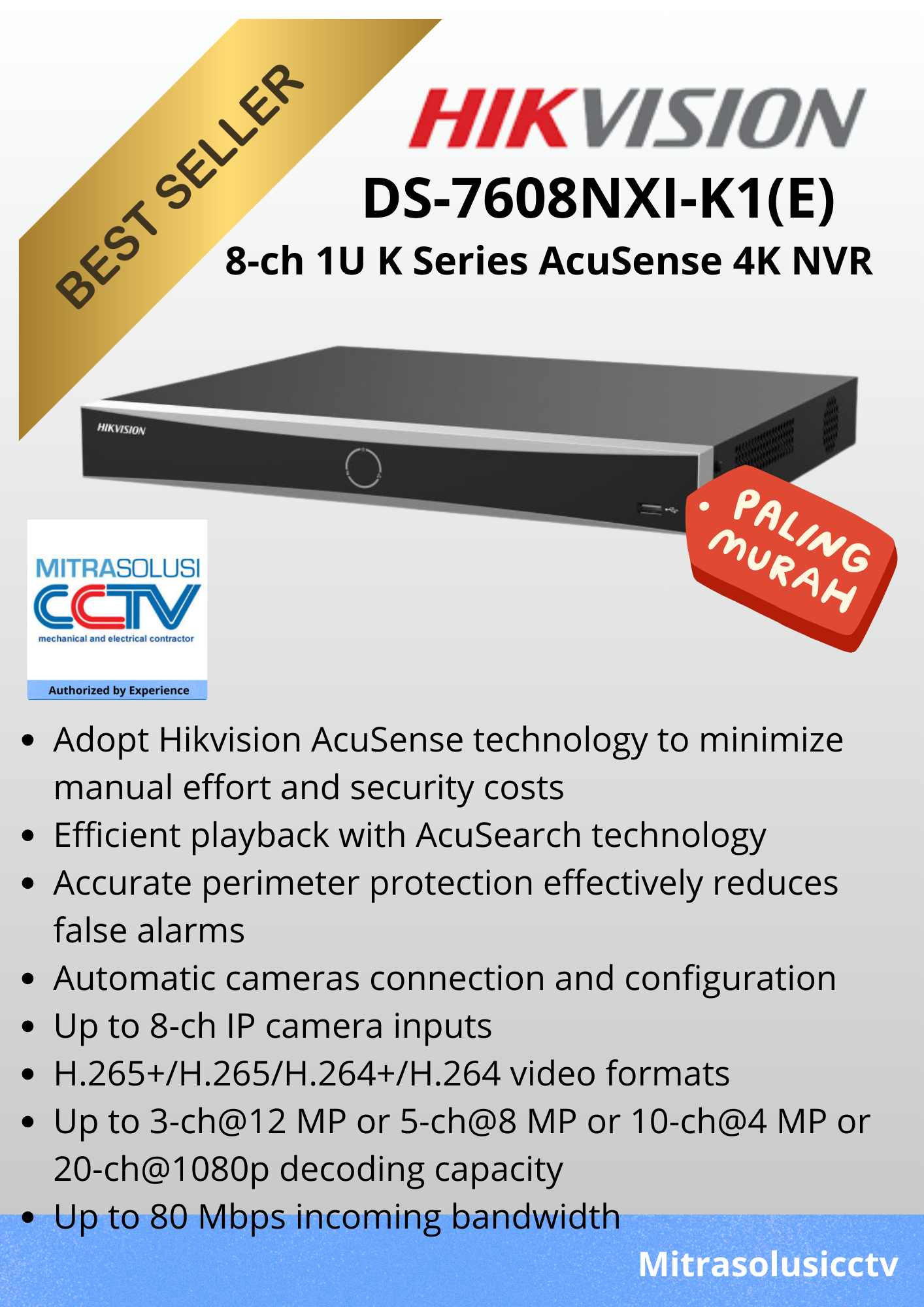 NVR Hikvision DS-7608NXI-K1(E)